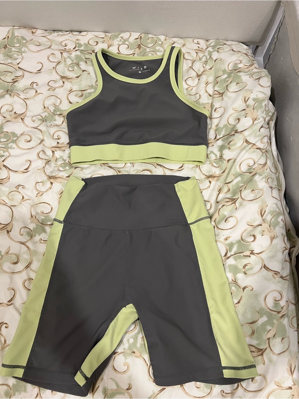 Wilo Charcoal and Lime Green Sport Bike Shorts Set